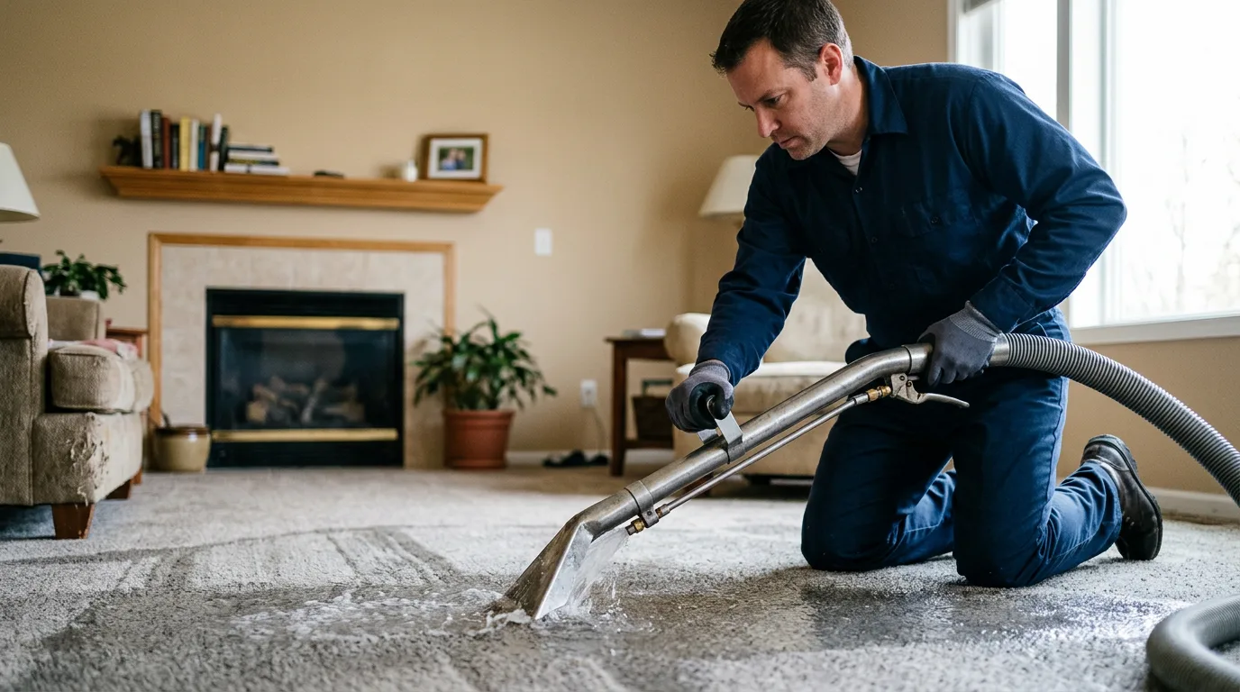 Water damage restoration technician working near Selma, IN